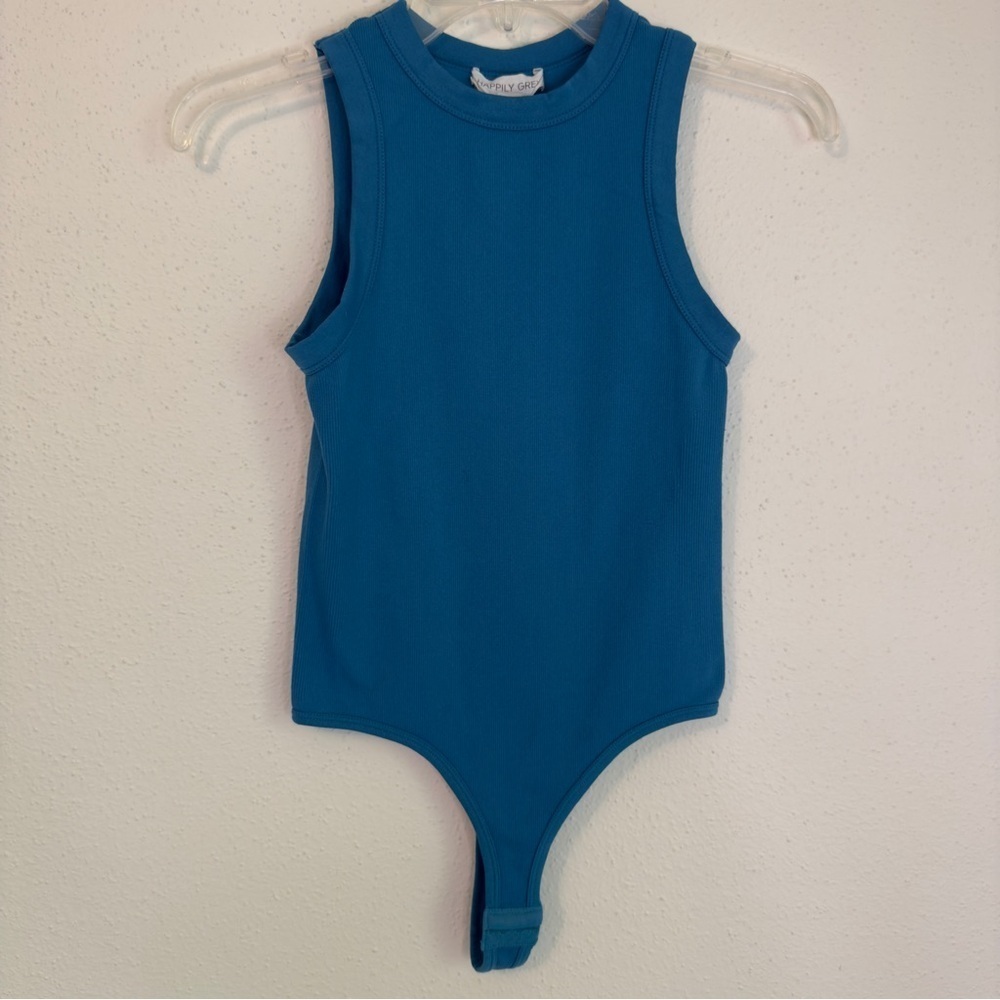 Happily Grey Women's Sleeveless Ribbed Crew Neck Bodysuit Teal Size M/L